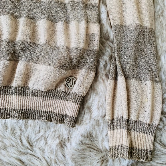 Armani Sheer Transparent Striped Gold Cardigan Sweater - Picture 6 of 8